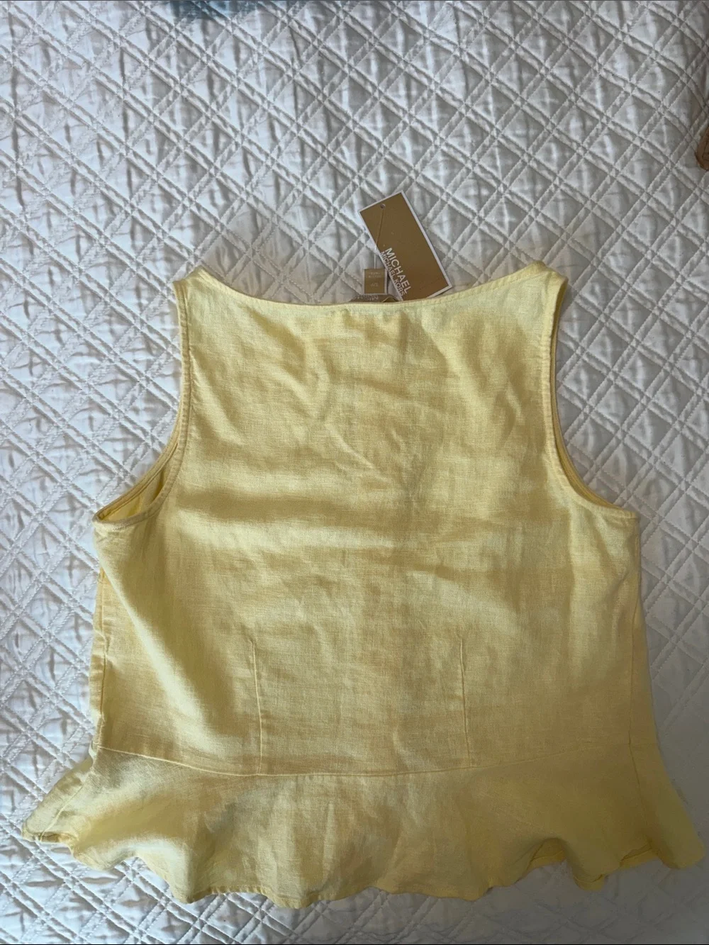Michael Kors Collection Light Yellow Button-Front Peplum Tank